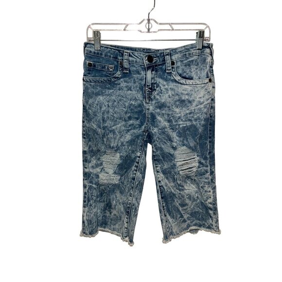 True Religion Geno  Acid Wash Denim Roll-Up Shorts Size 16 - Picture 1 of 10